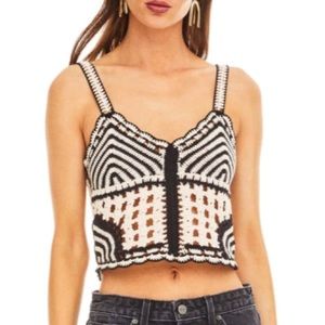 Astr Black and White Crochet Top